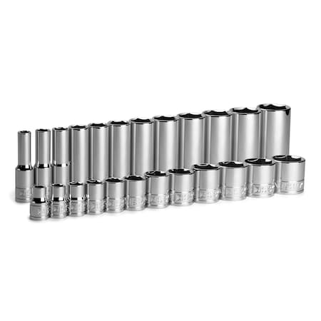 Capri Tools 38 Drive Shallow and Deep Chrome Socket Set, 6Point, 516 to 1, 24Pcs CP12320-24SSD